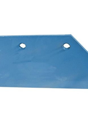 The Sparex S.162984 Share - RH is a blue metal agricultural replacement part featuring two bolt holes and a flat, angled shape. Measuring 16'' (405mm), it is compatible with Vulcan Fasteners and designed to fit as 94600 for Overum equipment.