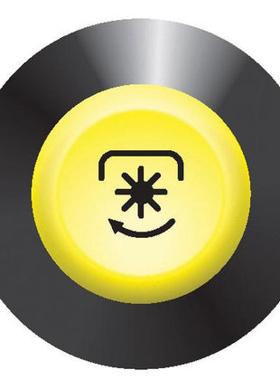 A PTO Switch (Sparex Part Number: S.163244) by Sparex, featuring a yellow button with a symbol of a camera with a flash and a curved arrow beneath it, set against a black circular background.