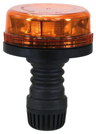 A black and orange ultra-compact emergency or warning beacon light with a ridged handle, a rotating LED, and a cylindrical base. Product data: The LED Rotating Beacon (Amber), Interference: Class 3, Flexible Pin, 12/24V | Sparex Part Number: S.163864 - Brand Name: Sparex