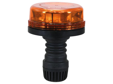 A black and orange ultra-compact emergency or warning beacon light with a ridged handle, a rotating LED, and a cylindrical base. Product data: The LED Rotating Beacon (Amber), Interference: Class 3, Flexible Pin, 12/24V | Sparex Part Number: S.163864 - Brand Name: Sparex