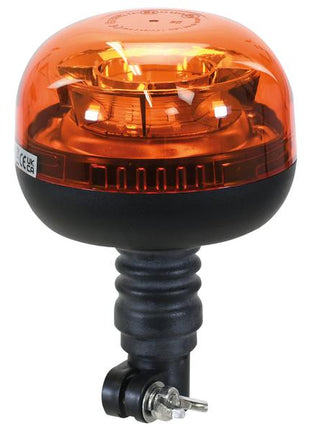 The Sparex LED Rotating Beacon (Amber), featuring a flexible pin and adjustable mounting attachment, boasts a durable polycarbonate housing and LED light. Ideal for safety or emergency signaling, this unit has an IP65 rating for reliable performance under various conditions. Operating at 12/24V, it also offers Class 1 interference protection. (Sparex Part Number: S.163873)