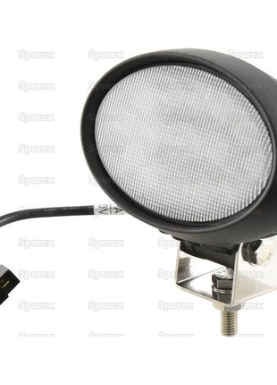 Introducing the Massey Ferguson LED Work Light by Sparex, featuring an oval design with a black casing, a mounting bracket, and an attached wire with a plug. This high-performance light delivers 4500 lumens raw and is compliant with Interference Class 5 standards, operating within a voltage range of 10-30V (Product Code: S.163905). For any questions or ordering information, please contact us.