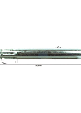 A product resembling a cylindrical metal rod with measurement annotations along its 150mm length and a 35mm diameter is the PTO Splined Shaft - One End - 1 3/8'' - 6 Spline from Sparex, known as Sparex Part No.S.16426.