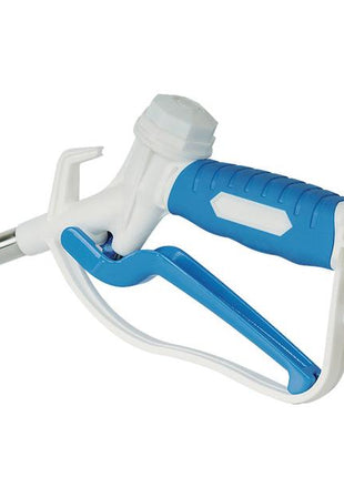 The FuelWorks - AdBlue Plastic Nozzle by Sparex (Part Number: S.164438) is a blue and white plastic handheld tool with a long metallic nozzle and a trigger handle, ideal for dispensing UREA/DEF.