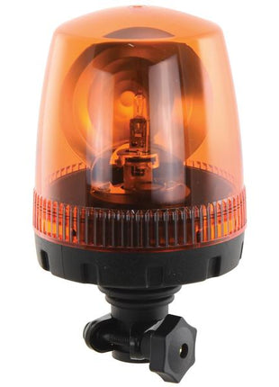 An image of the Sparex Beacon (Halogen), Flexible Pin, 12V (Sparex Part Number: S.165223) with an amber lens, featuring a black base and mounting bracket.