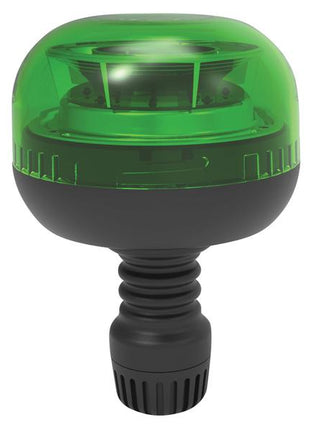 A green LED Rotating Beacon with a black base and flexible pin, IP65 rated and RoHS approved, by Sparex (Sparex Part Number: S.165451), 12/24V.