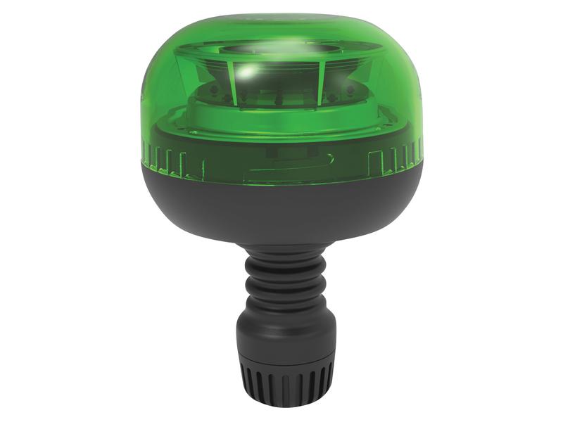 A green LED Rotating Beacon with a black base and flexible pin, IP65 rated and RoHS approved, by Sparex (Sparex Part Number: S.165451), 12/24V.