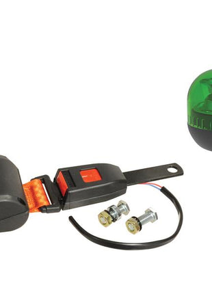 The LED Beacon & Seat Belt Kit, with Class 1 interference and flexible pin, features a seat belt assembly and green LED safety light housed in durable polycarbonate, including additional mounting bolts. Available under Sparex Part Number S.165465 by Sparex, it supports both 12V and 24V systems.