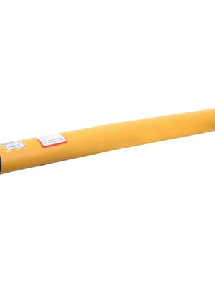 Image of a yellow driveline shaft with protective covers on both ends, showcasing the Sparex GARDLOC PTO Shaft - (Lz) Length: 1510mm, featuring a 1 3/8'' x 6 Spline Q.R. to 1 3/8'' x 6 Spline Overrunning Clutch (Clockwise), Sparex Part Number: S.166270, typically used in agricultural machinery for power transmission.