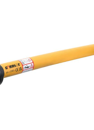 A yellow GARDLOC PTO Shaft with black connectors on both ends, measuring 1510mm in length and equipped with various safety and certification labels. An alternative to item 164304, this Sparex Part Number S.166274 drive shaft features a 1 3/8'' x 6 spline quick release to a 1 3/8'' x 6 spline overrun clutch (clockwise) and is part of the Gardloc AB6/A6 Italian series.