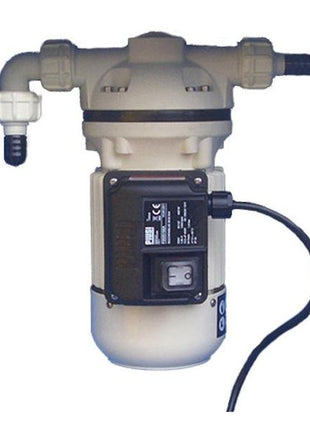 The Replacement AdBlue Pump, Sparex Part Number S.166539, from Sparex features a white cylindrical body for inline water filtering, complete with connected pipes and an attached electrical control unit. It supports 12/24V configurations and ensures optimal flow rate for efficient performance.