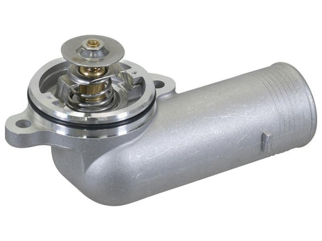 The Thermostat S.166932 from Sparex is a metal automotive thermostat housing featuring a cylindrical outlet for regulating engine temperature, and includes a round top cap with an attached mounting flange. This product ensures optimal engine performance across various temperature ranges.