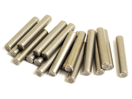 Several cylindrical metal rods, resembling needle bearings, are arranged in a scattered pile, giving the appearance of a Sparex Needle Bearing (50 pcs.) set (Sparex Part Number: S.167594) from Sparex.