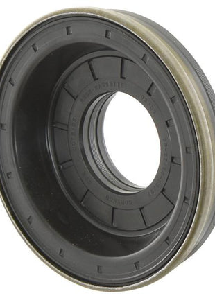 A close-up image of the Sparex Metric Rotary Shaft Seal, 35 x 98/92 x 13/27mm Cassette Double Lip (Sparex Part Number: S.167668), a circular black rubber oil seal made from NBR material, featuring ridges along its outer edge and a central hole.