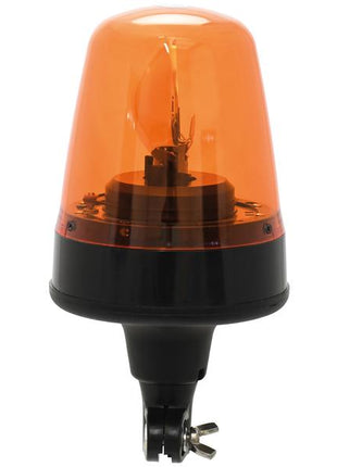 An orange Rotational Beacon featuring an amber lens, mounted on a black base with a flexible pin and fixating screw, suitable for 12V systems. (Sparex Part Number: S.167722)