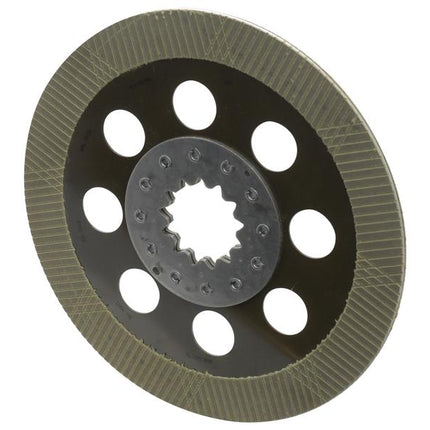 The Brake Friction Disc, known under Sparex Part Number S.168978, is a circular industrial metal disc with an outer diameter of 355mm. It features a central star-shaped hole and multiple round holes distributed around it, along with a textured outer edge. This design, akin to the Splines ID standard, ensures compatibility for various applications.