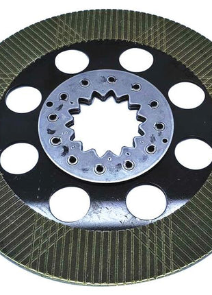 A Sparex Brake Friction Disc (Part Number: S.168979), a round, metallic disk with several circular openings and a geared central hole, is typically used in automotive or machinery applications and often features durable splines for superior performance.