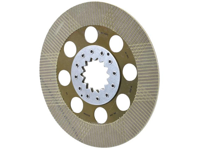 Introducing the Sparex Brake Friction Disc, a circular metal component boasting a textured outer surface, multiple holes around a central hub, and precision-engineered splines for enhanced performance. With an outside diameter of 355mm, it’s identified by Sparex Part Number S.168987.
