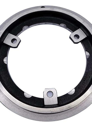 The Sparex Brake Piston (Sparex Part Number: S.169001) is a circular metal mechanical component featuring a central opening, four equidistant mounting points around the inner edge, and a black inner lining. It has an outer diameter of 355mm and an inner diameter of 240mm.