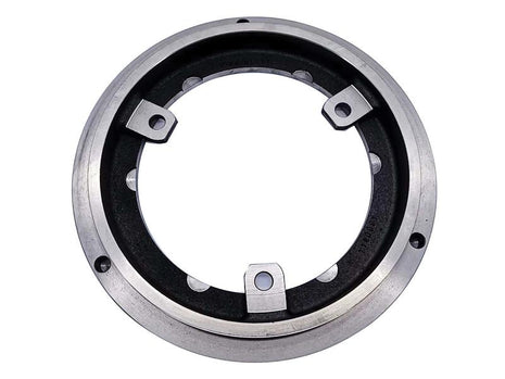 The Sparex Brake Piston (Sparex Part Number: S.169001) is a circular metal mechanical component featuring a central opening, four equidistant mounting points around the inner edge, and a black inner lining. It has an outer diameter of 355mm and an inner diameter of 240mm.