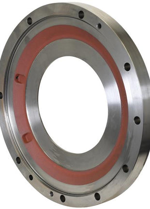 Intermediate Brake Disc by Sparex, with an Outer Diameter of 445mm and a red interior section, possibly serving as a mechanical part or seal, featuring evenly spaced holes around the perimeter for precise fitting. (Sparex Part Number: S.169023)