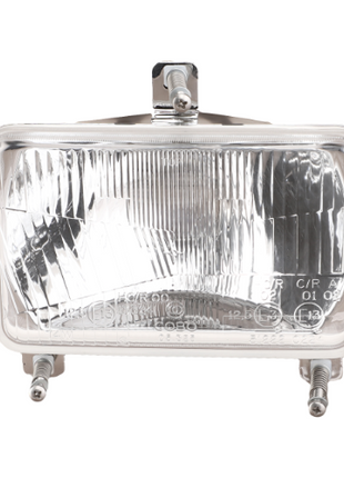 Rectangular headlight assembly with clear lens and metal mounting brackets, designed for Massey Ferguson 200 Series, by AGCO. Product Name: Massey Ferguson - Headlight - 1693943M93.