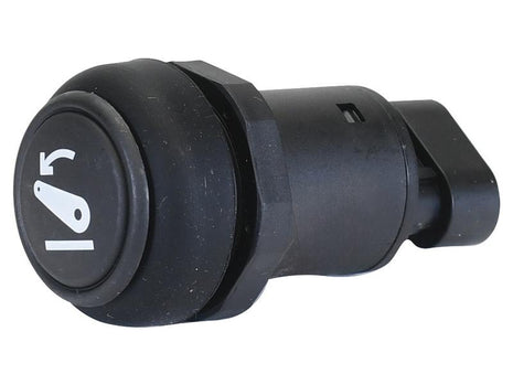 A black cylindrical Push Button Switch (Sparex Part Number: S.169973) by Sparex, featuring a push type mechanism and a white arrow symbol indicating a rotary action.