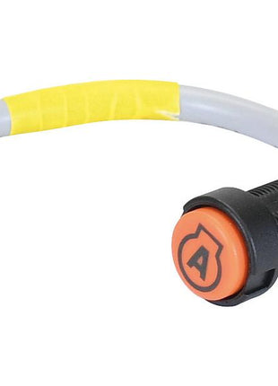 The Push Button Switch (Sparex Part Number: S.169986) from Sparex is a cylindrical electronic device featuring an orange push-type button, a wire harness with a connector at one end, and yellow tape wrapped around part of the cable.