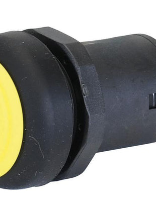 Close-up of a Sparex Push Button Switch (Part Number: S.169991) featuring a black emergency stop button with a yellow face, labeled "STOP" in red letters, and an electric symbol icon above the text.