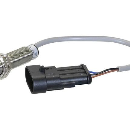 An Air Brake Sensor (Sparex Part Number: S.170308) featuring a cylindrical design with a blue tip is connected to a grey cable that includes an M12 x 2 black plastic connector, available exclusively at Sparex.