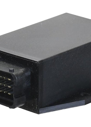 The Flasher Control Switch (Sparex Part Number S.170329) by Sparex is a black rectangular electronic component featuring a multi-pin connector on one end and a flat base for easy mounting; it is compatible with 12V systems.