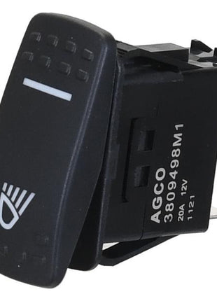 A black front worklight switch with a headlight symbol, designed for 24V systems, compatible with Massey Ferguson tractors and Sparex parts. It is the AGCO model 3809498M1 and is available as the Sparex Part No. S.170337 from the brand Sparex.