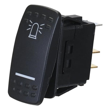 The black rocker switch from Sparex, commonly known as the Beacon Switch (Sparex Part No. S.170341), features an icon of a warning light and has multiple metal connectors on its side.