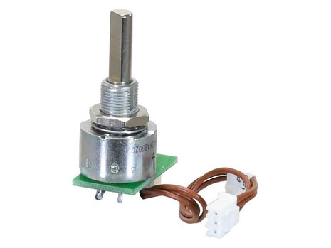 A Linkage Switch from Sparex, part number S.170357, featuring a metallic button rotary encoder with a green circuit board base, connected to brown wiring that culminates in a white plastic connector.