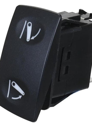 The Linkage Switch, Sparex Part Number S.170360, is a black rocker switch featuring two white tilt direction symbols for seat or similar equipment adjustments, and it complies with Tariff Code 8708991055.