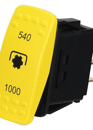 The Sparex PTO Switch (Part Number: S.170368) is a black and yellow rocker switch featuring a gear symbol in the center, displaying "540" and "1000." This latching switch is compatible with 12V systems.