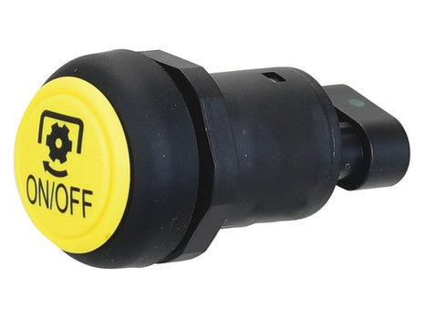 A black and yellow button labeled "ON/OFF" with a gear icon above the text, designed as a 12V Momentary Switch, is offered under the name PTO Switch by Sparex, part number S.170369.