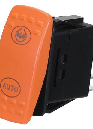 A rectangular orange switch with the "AUTO" text and symbol, housed in black with metal prongs on the side, ideal as a Differential Lock Switch for Massey Ferguson tractors. This high-quality part is named Differential Lock Switch and is available under Sparex Part No. S.170390 from the reputable brand Sparex.