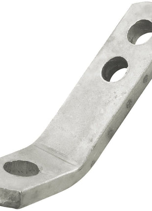 A Sparex Stabiliser Plate - Hole Ø (Sparex Part No. S.1789) featuring a Massey Ferguson design with three holes, including one on a flat end and two along a slightly curved arm.