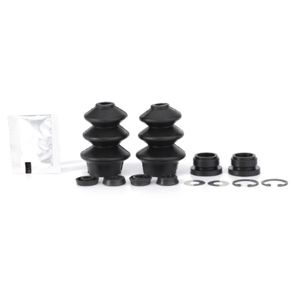 Image showing black rubber boot kits with clips, bushings, and a lubricant packet, likely used for automotive or mechanical purposes such as maintenance of Massey Ferguson tractors or AGCO Brake Master Cylinder repairs (product numbers 1682767M91 and 1810714M91).