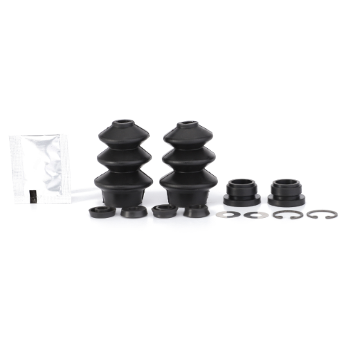 Image showing black rubber boot kits with clips, bushings, and a lubricant packet, likely used for automotive or mechanical purposes such as maintenance of Massey Ferguson tractors or AGCO Brake Master Cylinder repairs (product numbers 1682767M91 and 1810714M91).