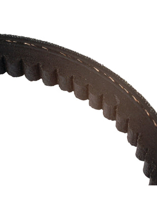 Close-up of a Sparex Raw Edge Moulded Cogged Belt - AVX Section, Belt No. AVX13x1525 (Sparex Part No.S.18656), a black toothed belt with ridges on the inner side, showcasing a section of the curved edge.