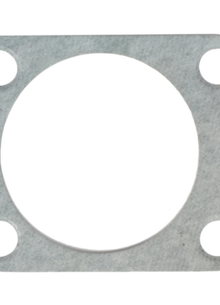 A gray metal gasket from the AGCO brand's Massey Ferguson 100 Series Steering Box, model number 1893620M1, featuring a large central hole and four smaller holes in the corners.