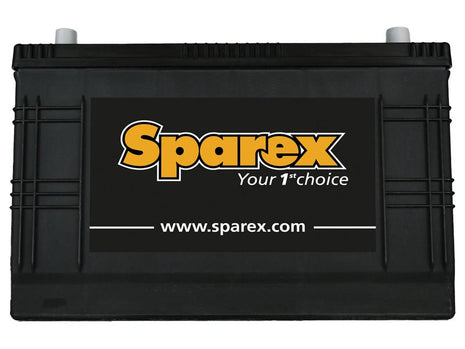 An image of a black Battery 622/63013, featuring a label that reads "Sparex Your 1st choice," and the website URL, www.sparex.com, prominently in the center. The 130 Amp Hour, 12V Sparex S.19722 battery stands out as a reliable power source.