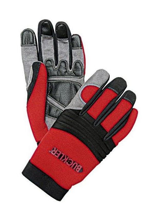 Introducing the Buckler - Agricultural Gloves - HG1: a pair of red and black work gloves with reinforced palms and fingers, featuring the "BUCKLER" label on the wrist area. These EN certified HandGuardz Gloves deliver superior protection for demanding tasks.