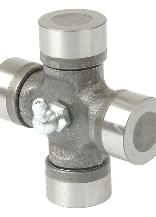 Close-up of the Sparex Universal Joint - 30.2 x 92mm (Standard Duty) from the German Series, used in mechanical systems to transmit rotary motion. It features four caps and a central joint with a lubrication fitting. (Sparex Part No.S.22588)