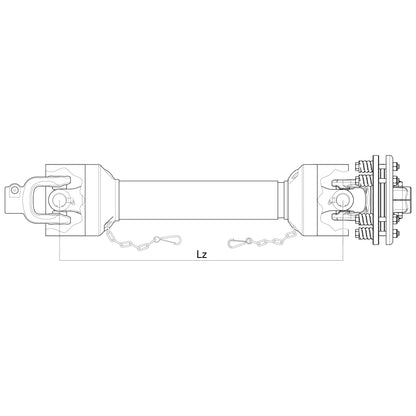 Technical drawing of a PTO Shaft from the Italian Series, featuring a labeled dimension "Lz" with a length of 930mm. The illustration includes various components such as bolts, connections, and a chain. This specific model is the Sparex S.23204 and features a 1 3/8'' x 6 spline Q.R. to 1 3/8'' x 6 spline friction disc clutch configuration.