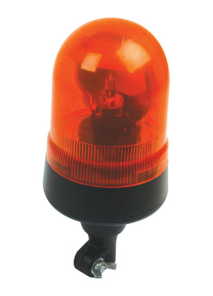 The Sparex Rotating Halogen Beacon, Flexible Pin, 12V - S.23306 is an orange, dome-shaped beacon with a black base and mounting bracket. It features an IP65 rating for durability and includes a rotating function for enhanced visibility.