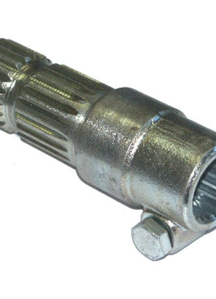 A metal spline coupling, featuring cylindrical ridges and teeth to transfer torque between two shafts, is often used in conjunction with the Sparex PTO Adaptor - Female spline 1 3/8'' - 21 x Male spline 1 3/4'' - 20 with Clamp Bolt (S.23755) for enhanced compatibility.