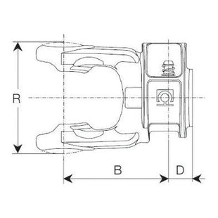 Technical diagram of a mechanical part with labeled dimensions R, B, and D, showing a cross-sectional view and specified measurements. This detailed illustration features components from the Sparex PTO Yoke - Quick Release (U/J Size: 30.2 x 79.4mm) with a 1 3/8''-6 spline for accurate reference. Part No.S.24210 from the Bondioli & Pavesi PTO Series is used in this depiction.